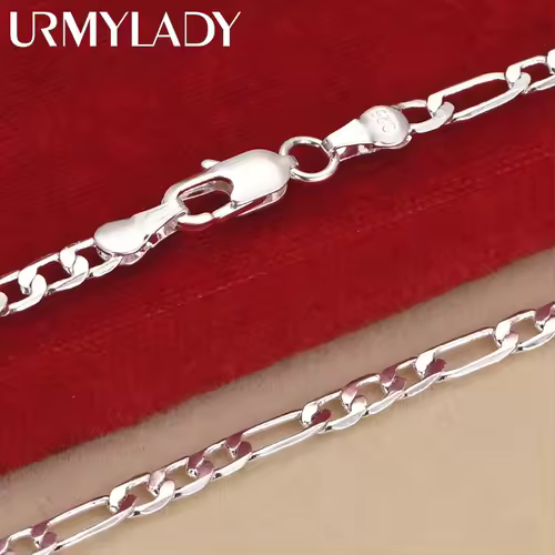Noble new arrive 925 sterling silver 4MM chain for men Women Bracelet Necklace jewelry set lady Christma gifts charms wedding - Image 5
