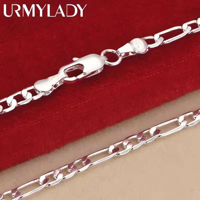 Noble new arrive 925 sterling silver 4MM chain for men Women Bracelet Necklace jewelry set lady Christma gifts charms wedding - Image 5