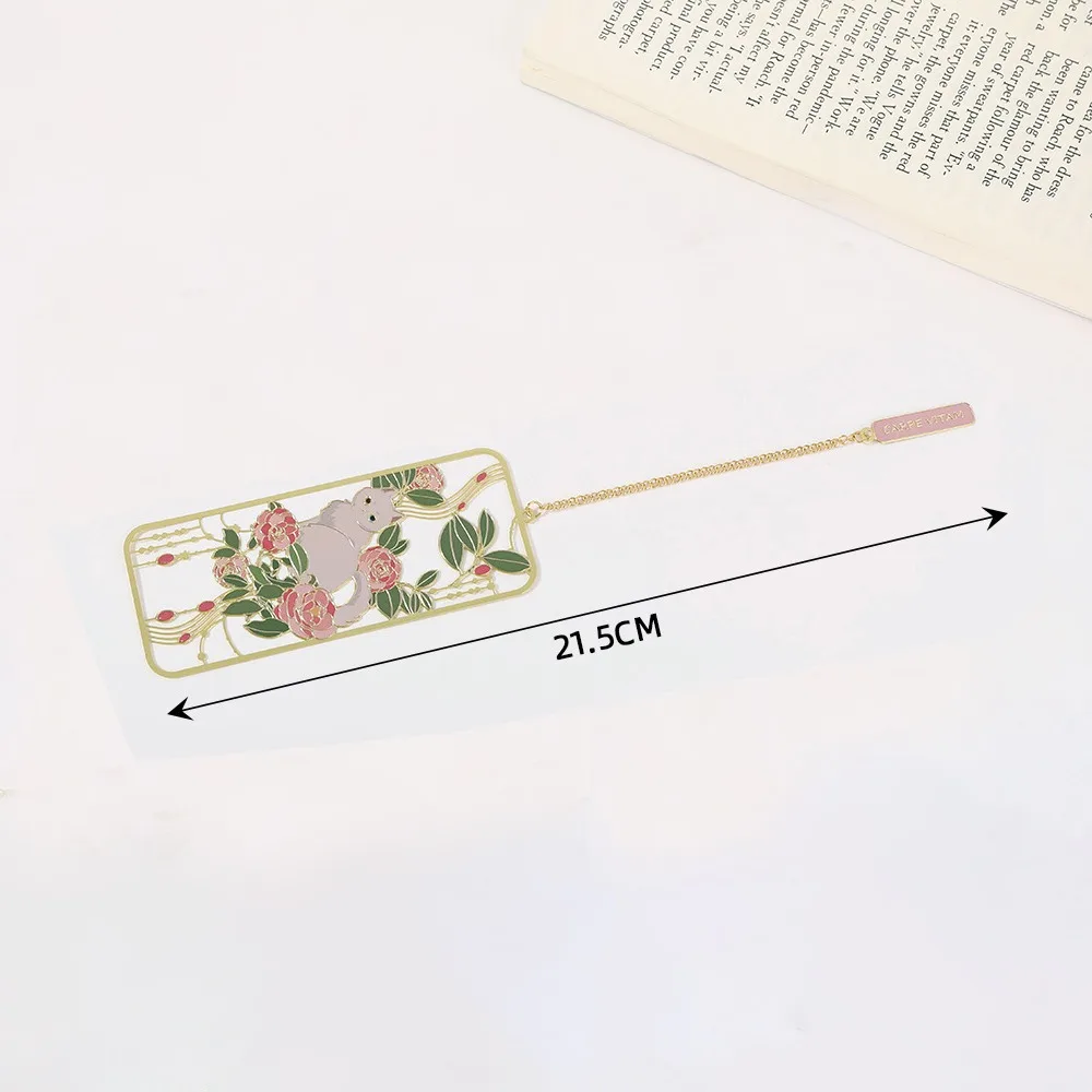 Retro Metal Metal Bookmark Tassels 3D Hollow Bookmark Cat Style Cat Bookmark Student