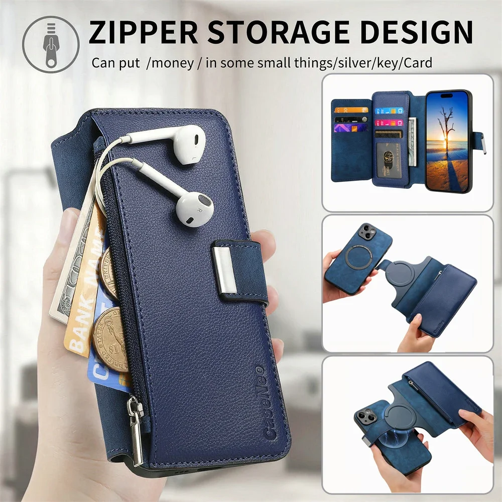 

Reno12 Pro 13 FS 14F 5G Роскошный чехол 2IN1 Кожаный кошелек на молнии Funda для OPPO Reno 14 FS 13FS 12FS 11F 12 F 13A 11A Откидная крышка