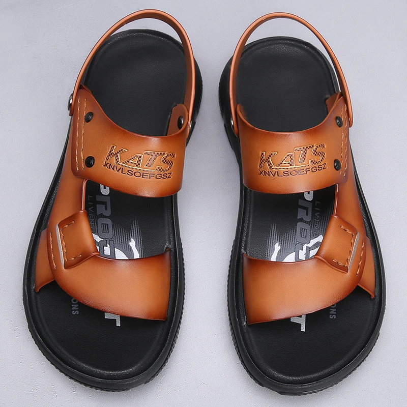 Summer Non-slip Open-toe Leather Sandals New Sandals and Slippers Men's Genuine Leather Sandals Adult Thick-soled Beach Shoes