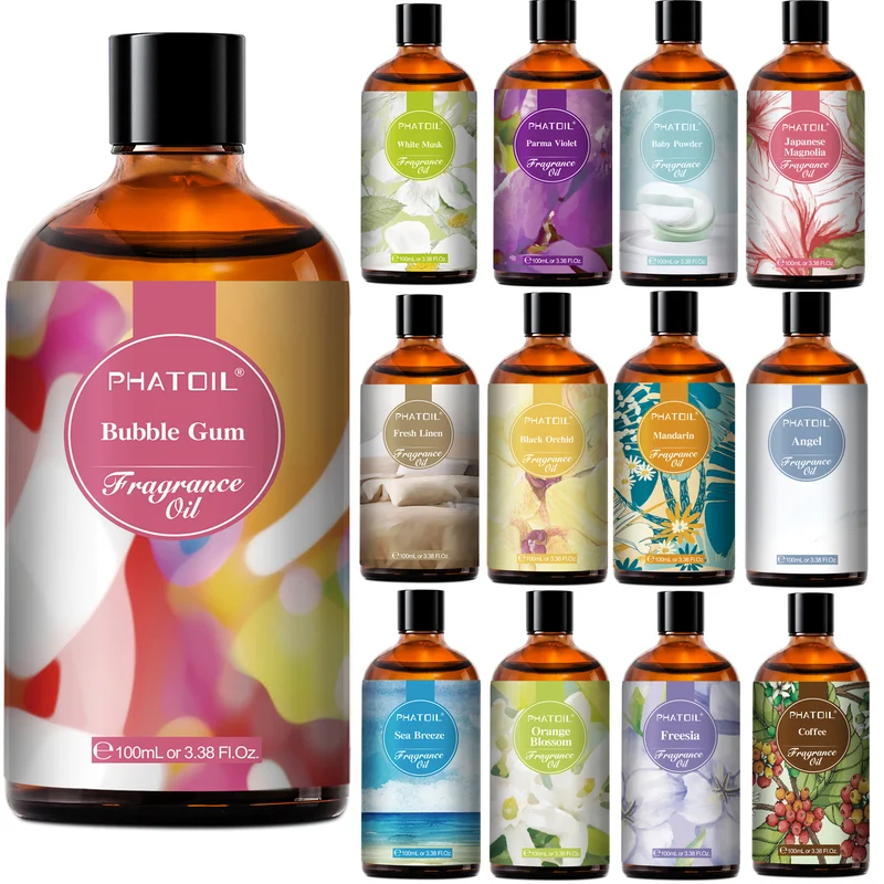 PHATOIL 100ml Olio profumato Cocco e vaniglia Gomma da masticare Breeze di mare Muschio bianco Aroma Oli profumati per candele Creazione di sapone