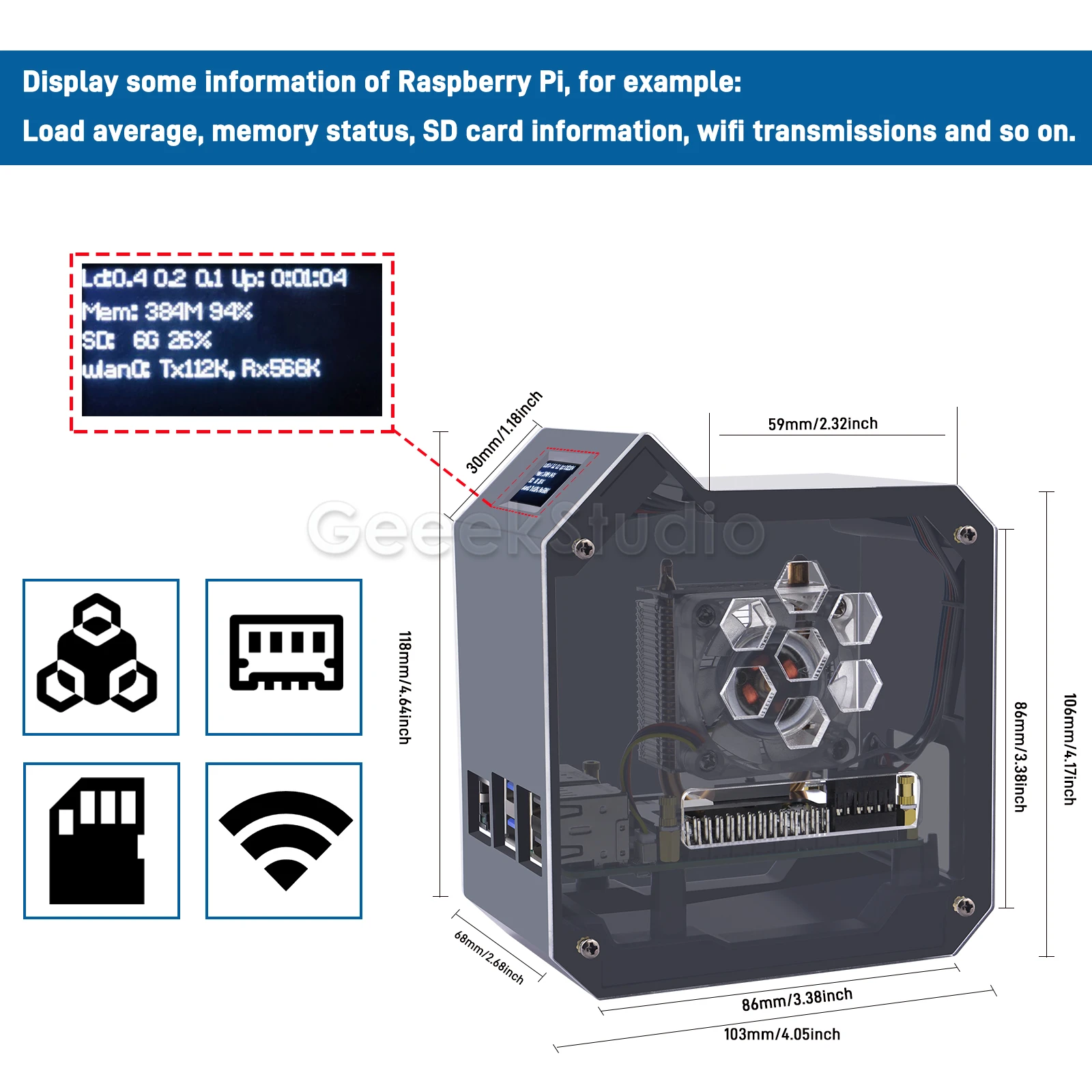 Imagem -06 - Kit Mini Torre Abs com Cooler Gabinete para Raspberry pi Preto Oled