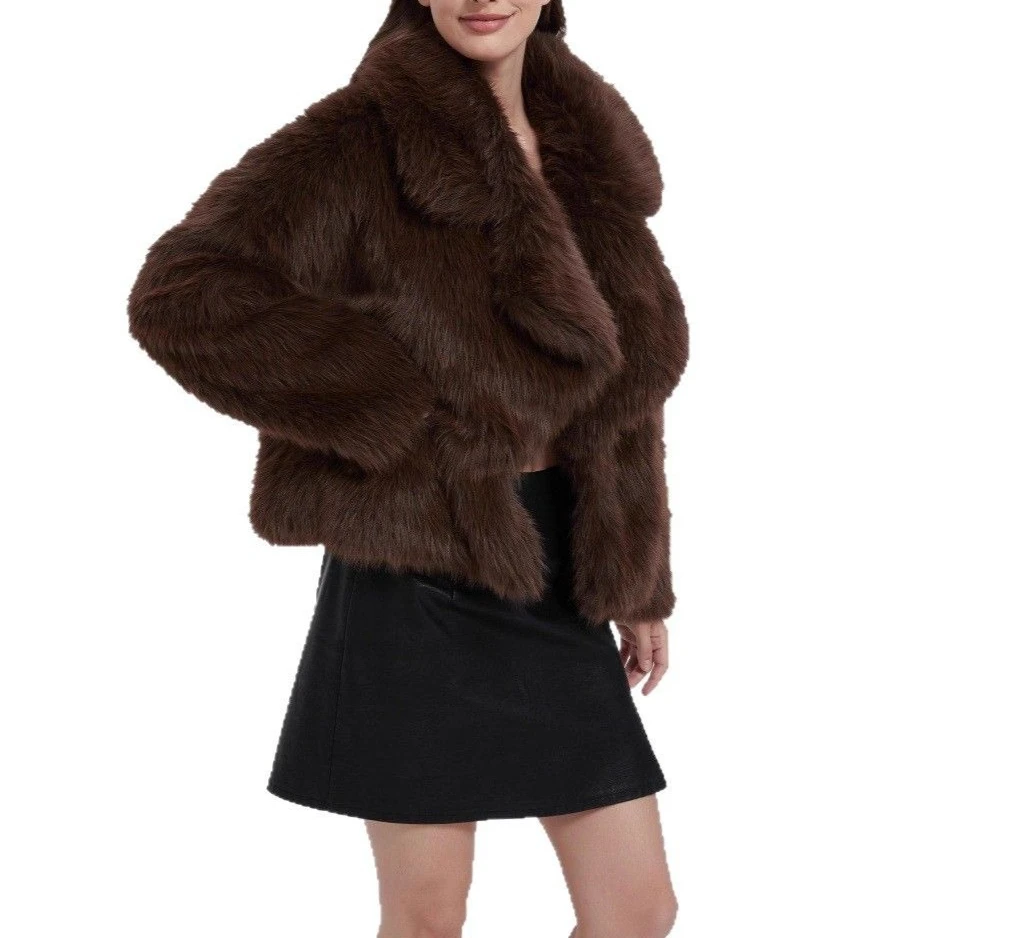 

2025 Autumn/Winter New Style Synthetic Faux Fox Fur Leather Short Sleeve Coat with Big Collar Pocket