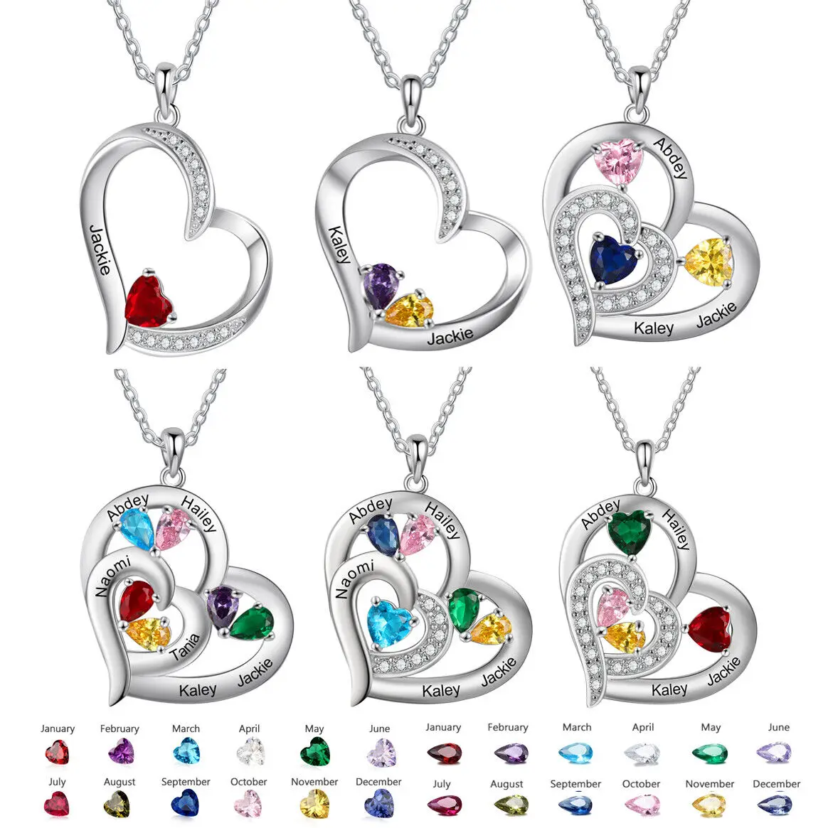 

JewelOra Personalized Mother Kids Name Heart Pendants Custom Birthstone Necklaces for Women Anniversary Gift for Grandma Mom