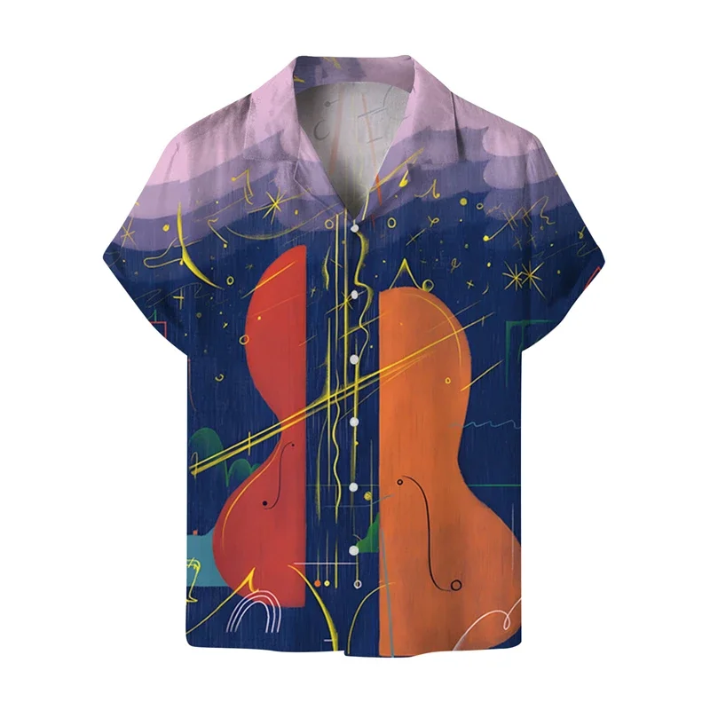 Men's Music Guitar Pattern Rock/Hip-Hop Style Shirt for Men Beach Style Women's Men's Clothing Aholra Feminine Men's Clothing