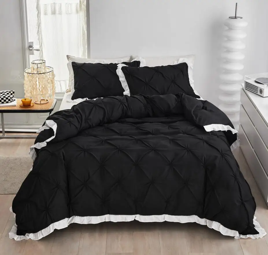 

Solid 3D Lace Bedding Sets Queen Black Duvet Cover and Pillowcase Set Quilt Cover King Full Twin Bohemian Bed Sets for Girl