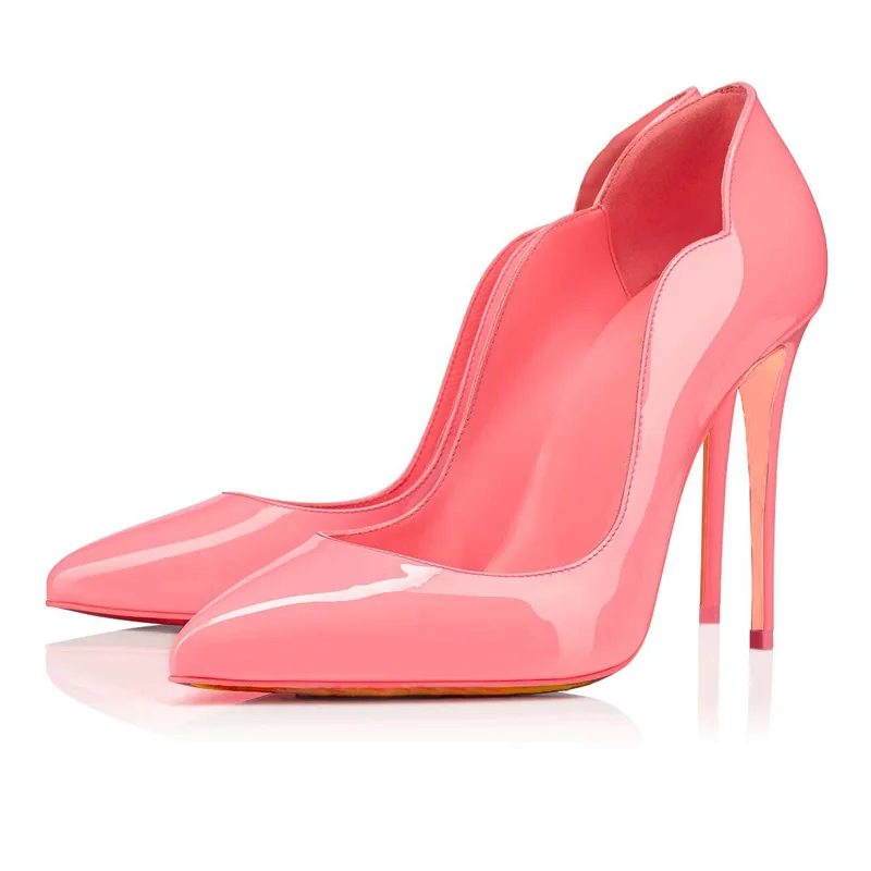 Sweet Macaron Green Pink Blue Wave Gap Back Pumps Stiletto High Heels Cake Colors Patent Leather Pointed Toe Woman Party Shoes