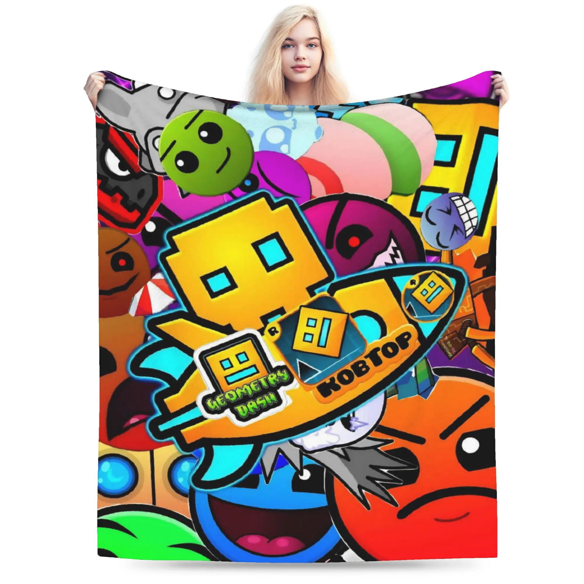 Super Soft Geometry Dash Games Throw Blanket Premium Flannel Fleece Lightweight  Bed Blanket Fuzzy Plush Blankets All Season Use