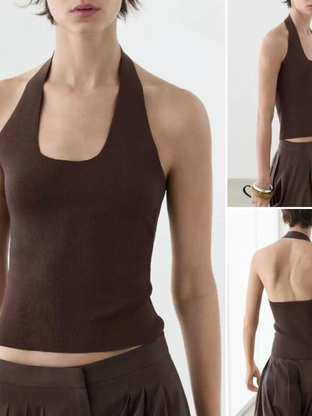 Summer Women's Knitted Slim Fit Strap Top Atmosphere Feeling Beach Vacation Style Polyester Fiber A-Line Narrow Shoulder Vest
