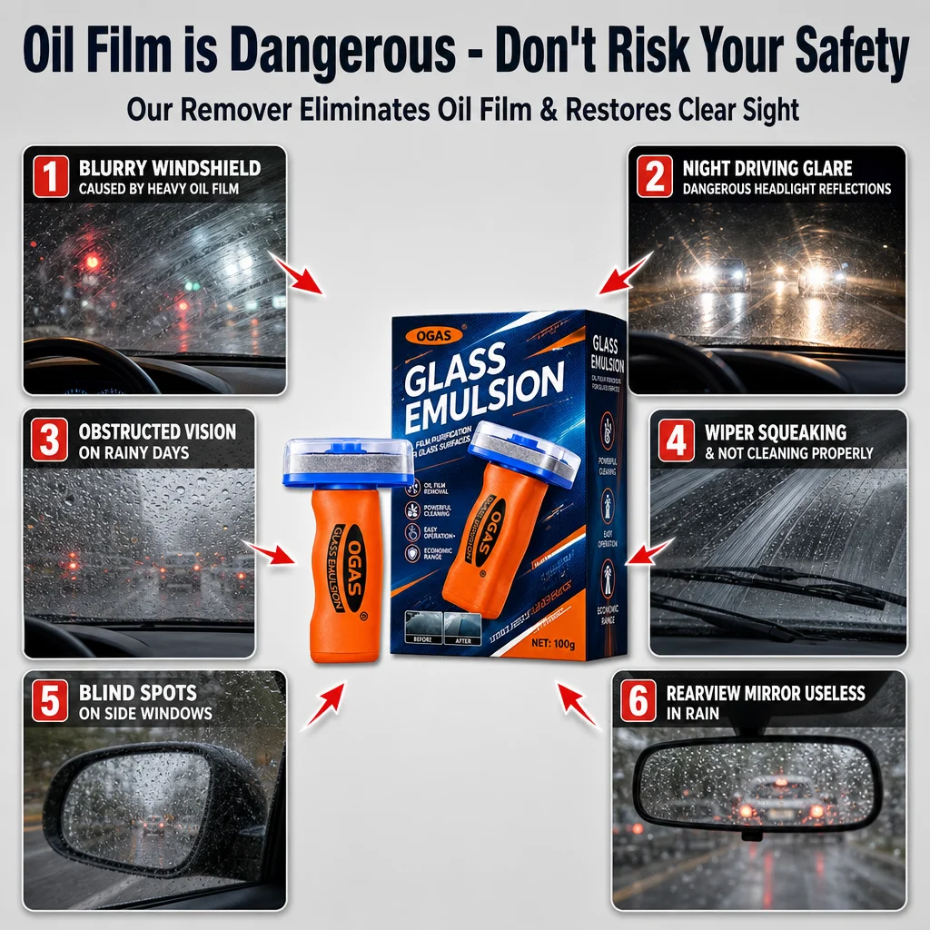 OGAS100g Glass Deoiling 2.0 Car Windshield Oil Film Remover Emulsion Reduces Night Glare Beads Rain Water for All Glass Surfaces