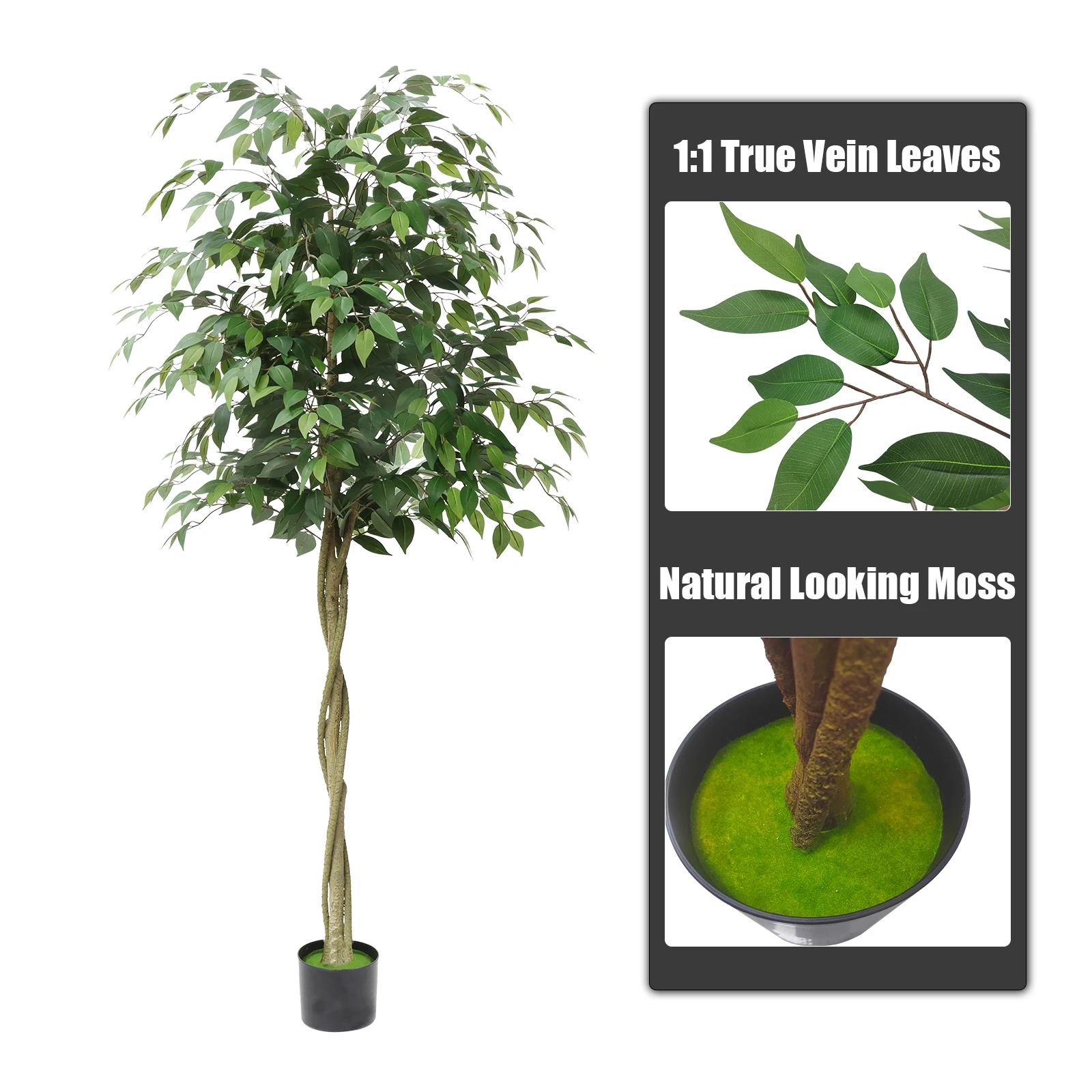 Ficus Tree Artificial 5/6/7FT Artificial Ficus Tree with Silk Realistic Leaves and Lifelike Trunk Faux Ficus Tree with Pot for H