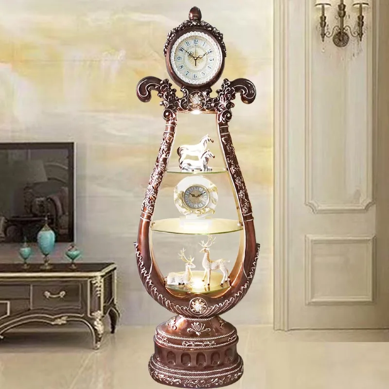 

Living room wine cabinet Floor clock European-style villa standing clock Decorative cabinet Locker Fashion silent table Vertical