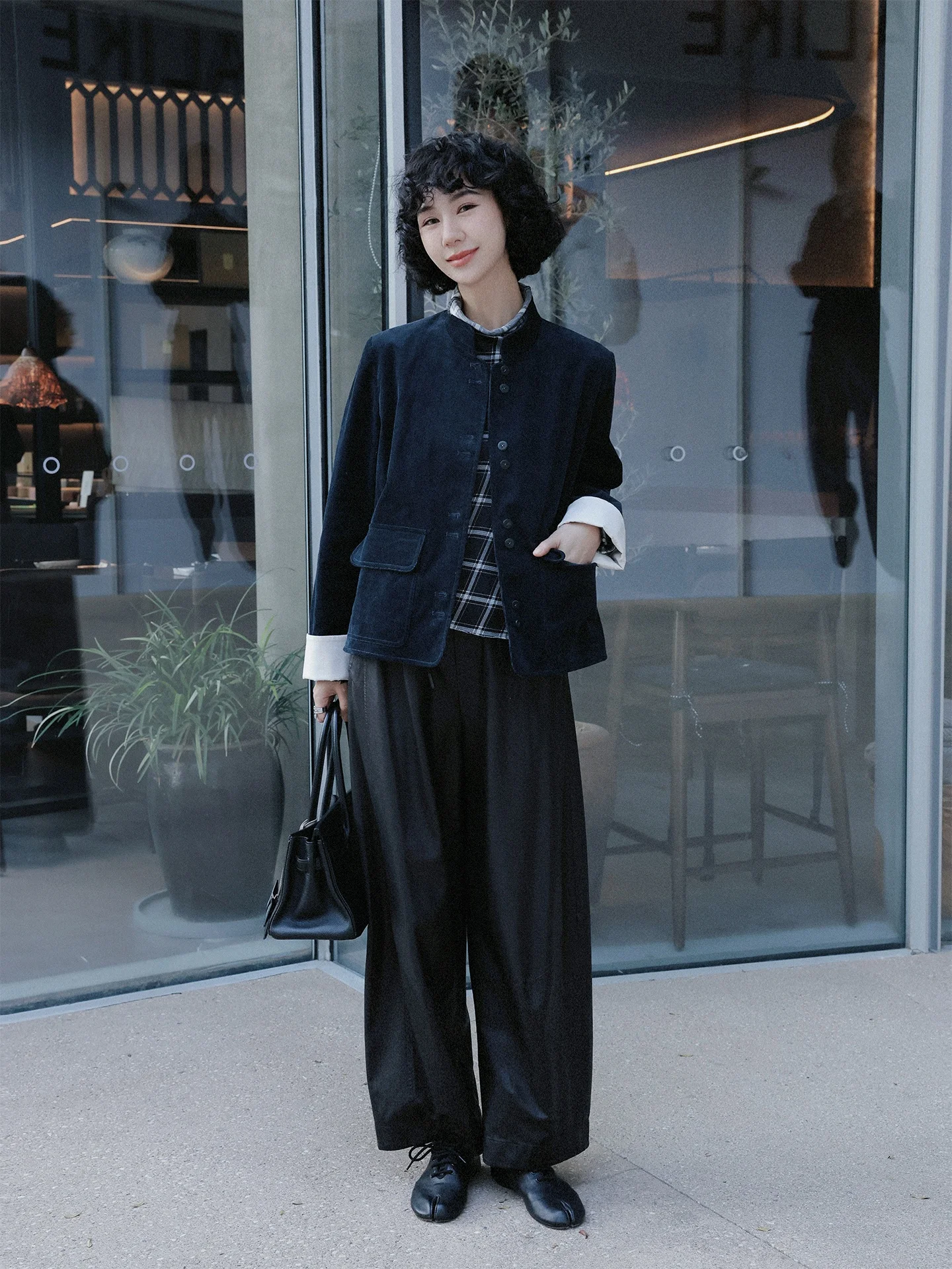 

Женская вельветовая рабочая куртка-жакет с воротником-стойкой, весенняя, синяя, хлопковая, повседневная, простая, модная