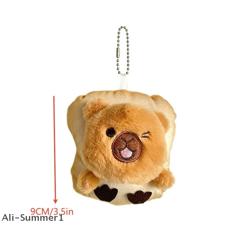 【E】Cute Toast Bread Panda Plush Toy Keychain Cartoon Soft Stuffed Doll Pendant Car Key Ring Backpack Bag Decor Kid Gift