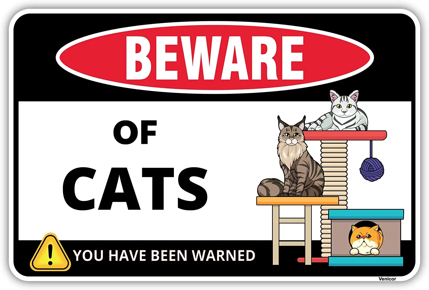 

Beware of Cat Sign - 8 x 12 Inches - Aluminum - Funny Cat Door Signs - Attack Cat Sign - Cute Cats Warning Decor Signs for Catts