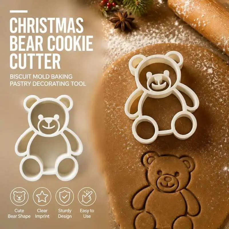 Christmas Teddy Bear Cookie Cutter Mold Baking Dough Fondant Pastry Craft