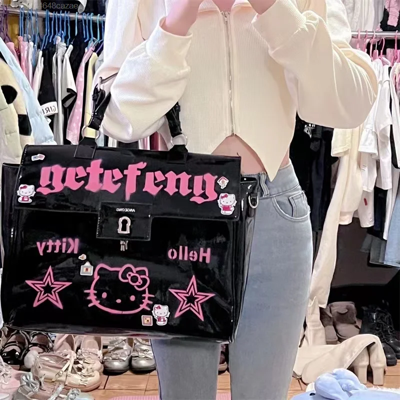 Sanrio Hello Kitty Cartoon Women Shoulder Bag Y2k Gothic Styel Girl Large Capacity HandBag New Korean Trend Female Crossbody Bag