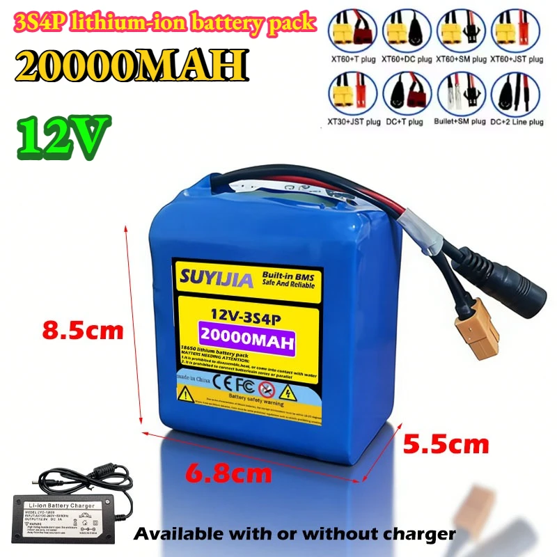 

Литий-ионный аккумуляторный блок 3S4P на элементах 18650, 12В 20000мАч, с зарядным устройством 12.6В 3А, подходит для замены в лодках для прикормки и рыболовных траловых судах.