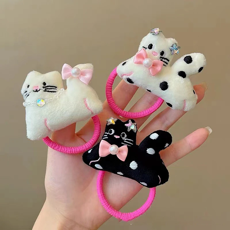 Épingle à cheveux en peluche pour filles, nœud de chat à pois mignons, ULà cheveux élastique tout match, barrettes de dessin animé, jolis accessoires pour cheveux