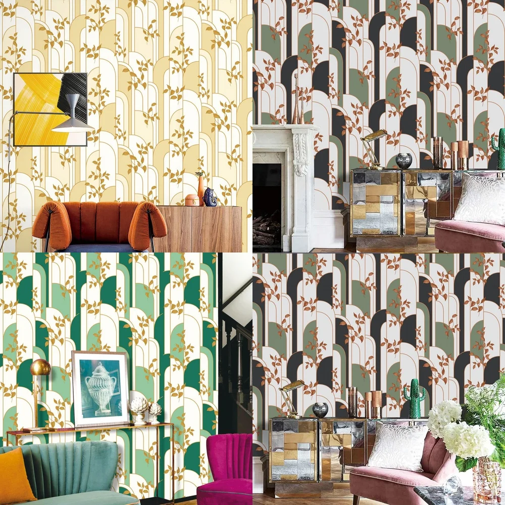 

Retro Leaf Curve Wallpaper Living Room Feature Wall Bedroom Shop Restaurant Non Self Adhesive 3D Wallpaper
