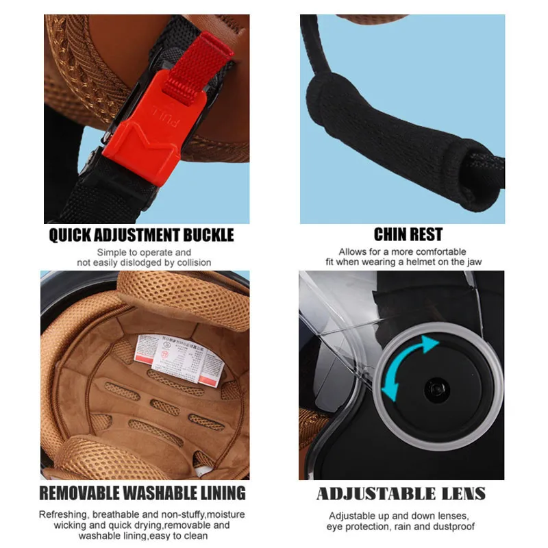 خوذات دراجات نارية مفتوحة للرجال والنساء ، خوذات واقية للسكوتر العتيق ، خوذات الوجه #4