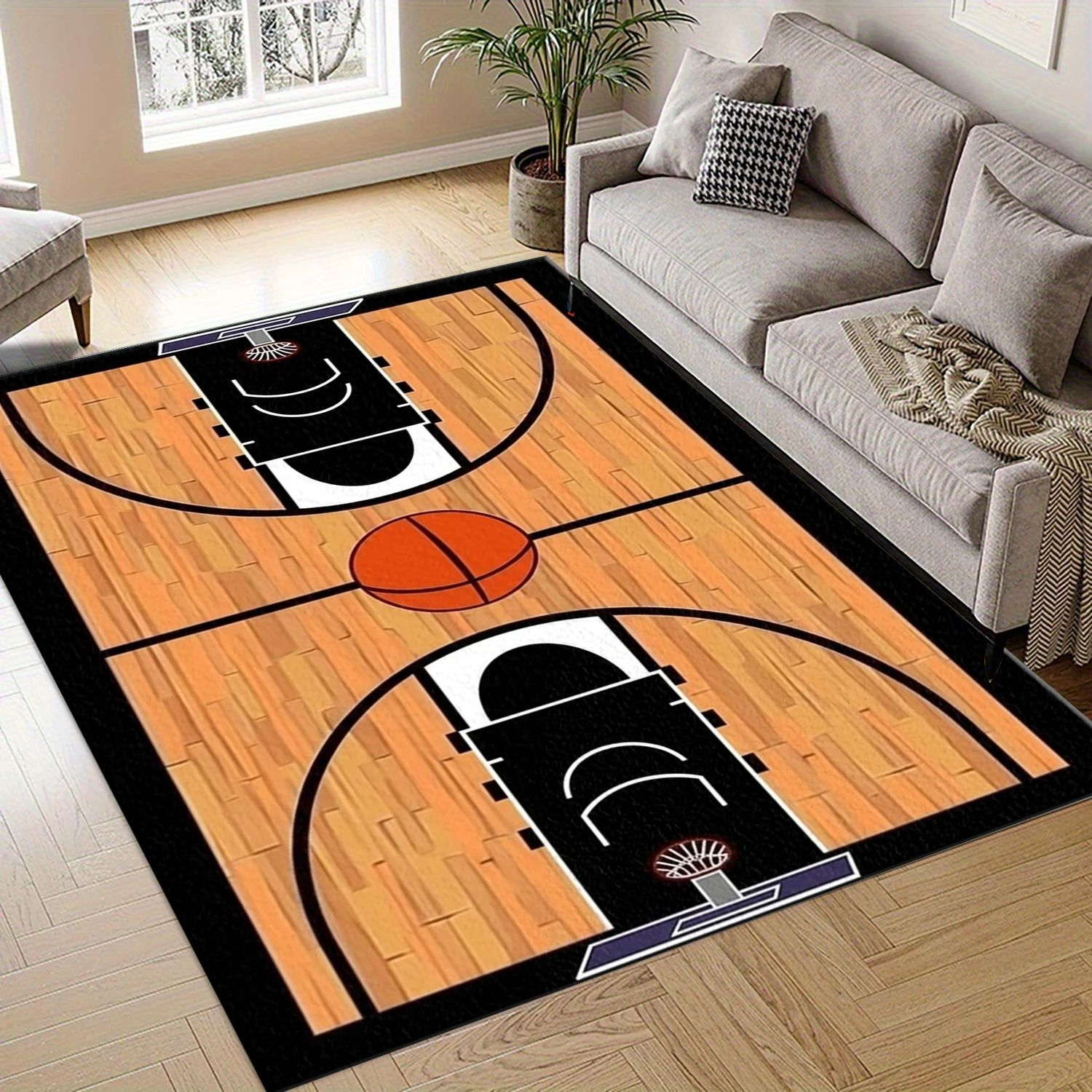 Basketball Court Pattern Area Rug Non‑Slip Floor Mat for Boys Bedroom Living Room Home Decor Carpet view 3