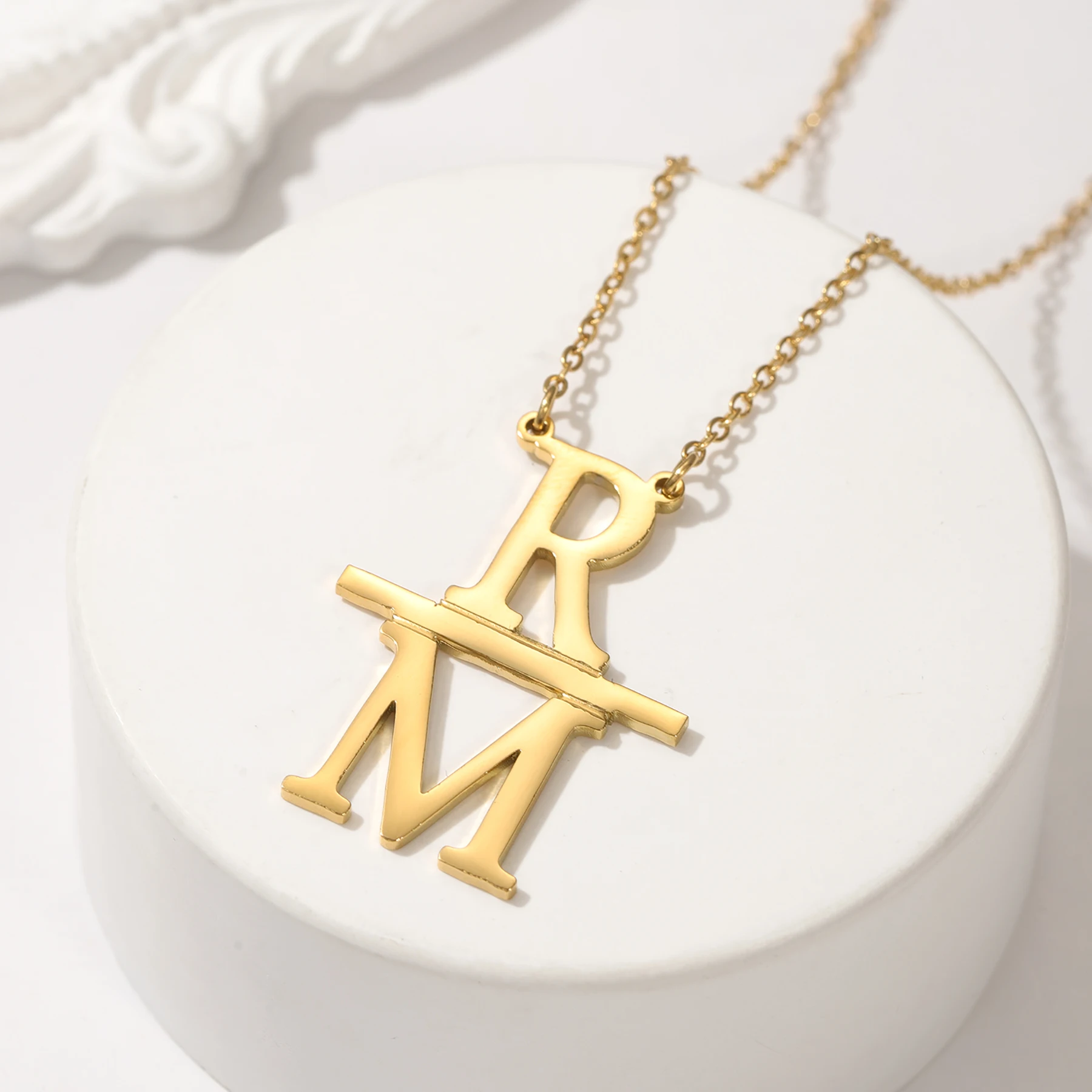 18K Gold Plated Stacked Initial Custom Necklace Personalized Alphabet Necklace Couple Initial Necklace Mother's Day Gift for Mom