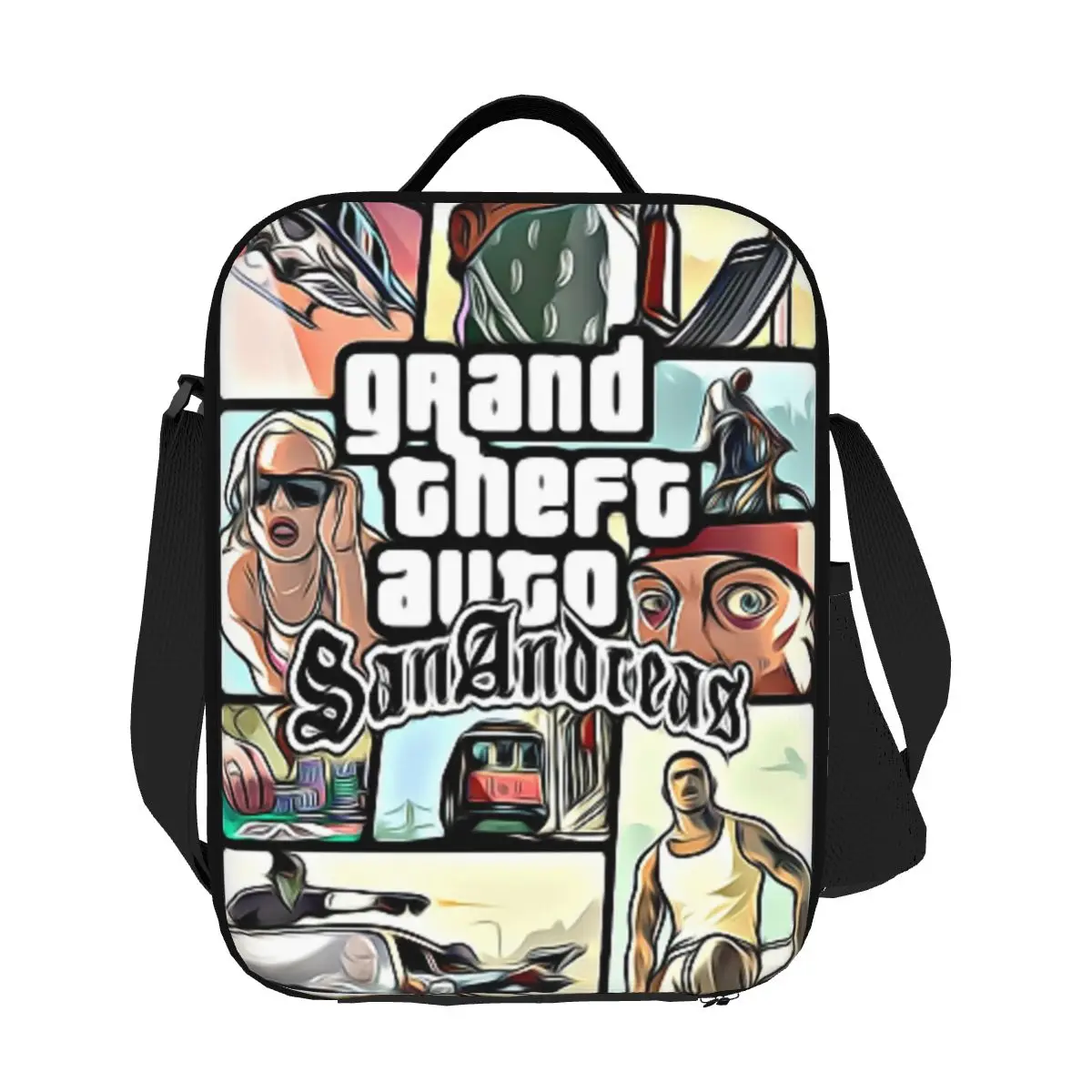 

Custom Grand Theft Auto Cartoon Video Game Insulated Lunch Bag for Women Thermal Cooler Lunch Tote Office Work School