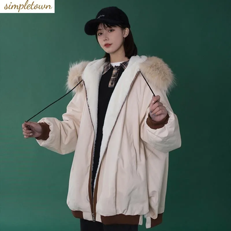 

2023 Autumn/Winter Korean Version New Loose Fit Plush Collar Jacket Fashion Cotton Coat Coat Women's Coat Trend