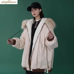 Chaqueta holgada de felpa con cuello para mujer, abrigo de algodón a la moda, versión coreana, otoño e invierno, 2023