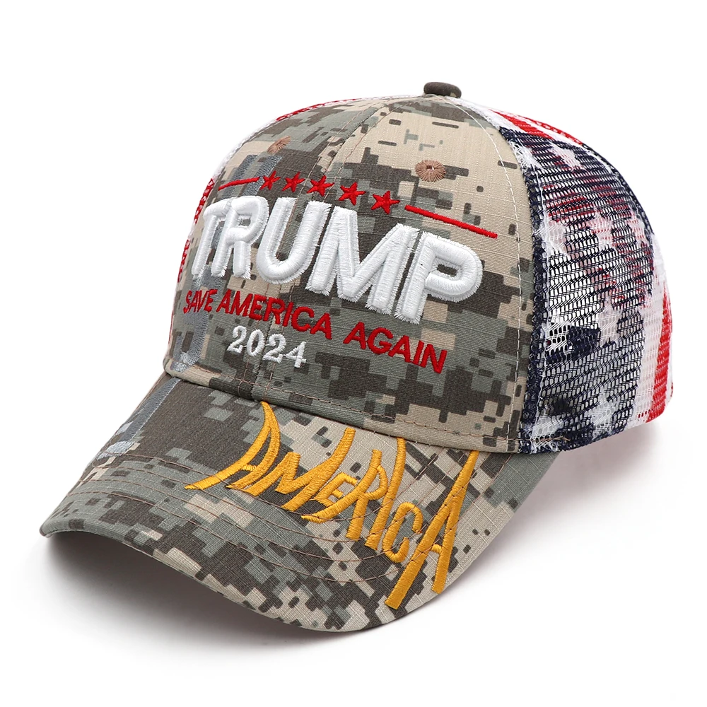 Trump 2024 Cap, salva di nuovo l\'america, cappello mimetico sportivo ricamato a maglia, riprendi l\'america