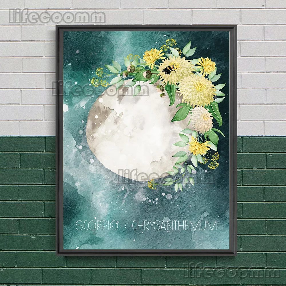 Celestial Astrology Constellation Cosmic Vintage Wall Art Canvas Print Zodiac Full Moon&Botanical Altar Art Poster Print Decor