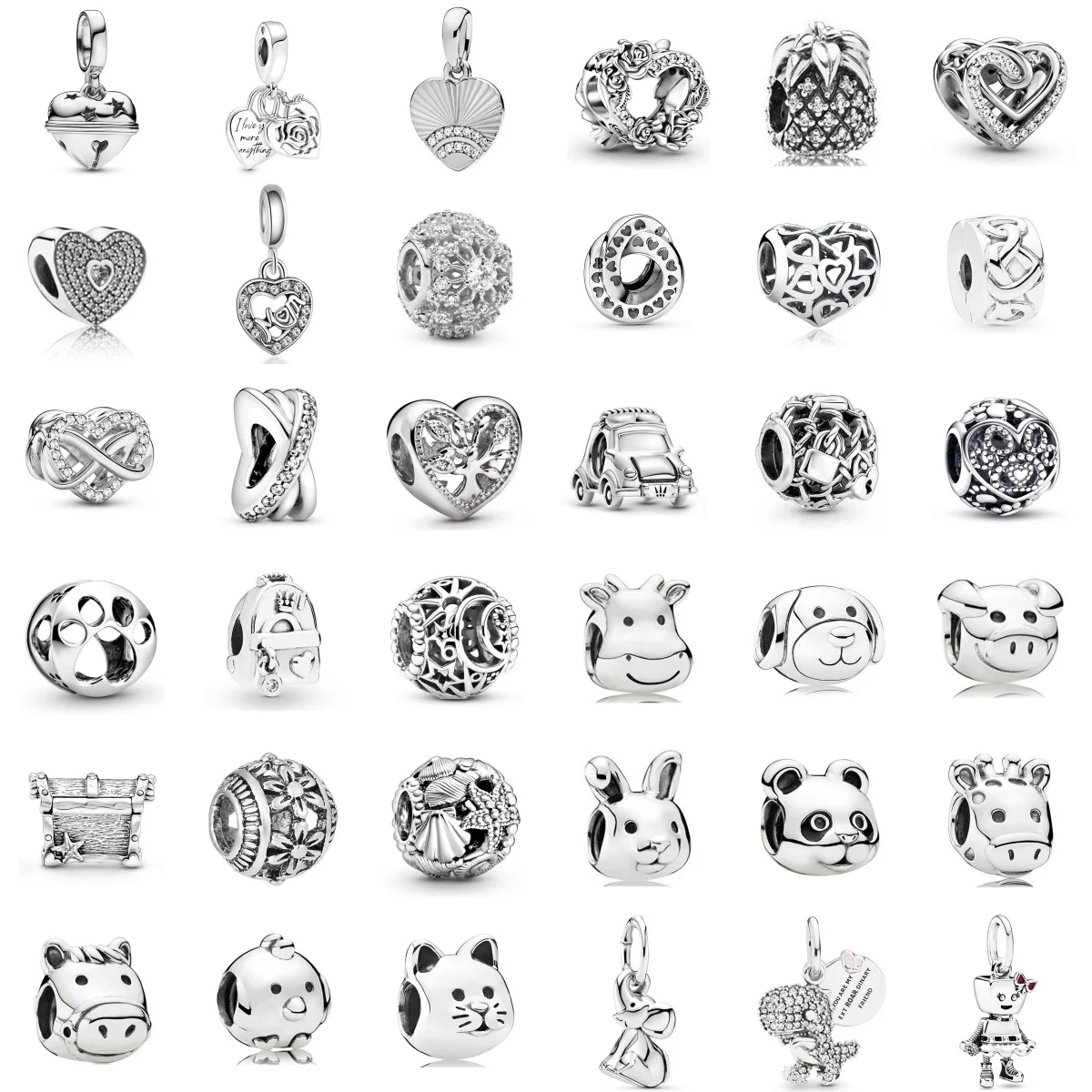 

Silver Plated Diamond Heart Pendants Hollow Alloy Animals Charm Beads For Fashion DIY Bracelet Necklace Jewelry Accessories Gift