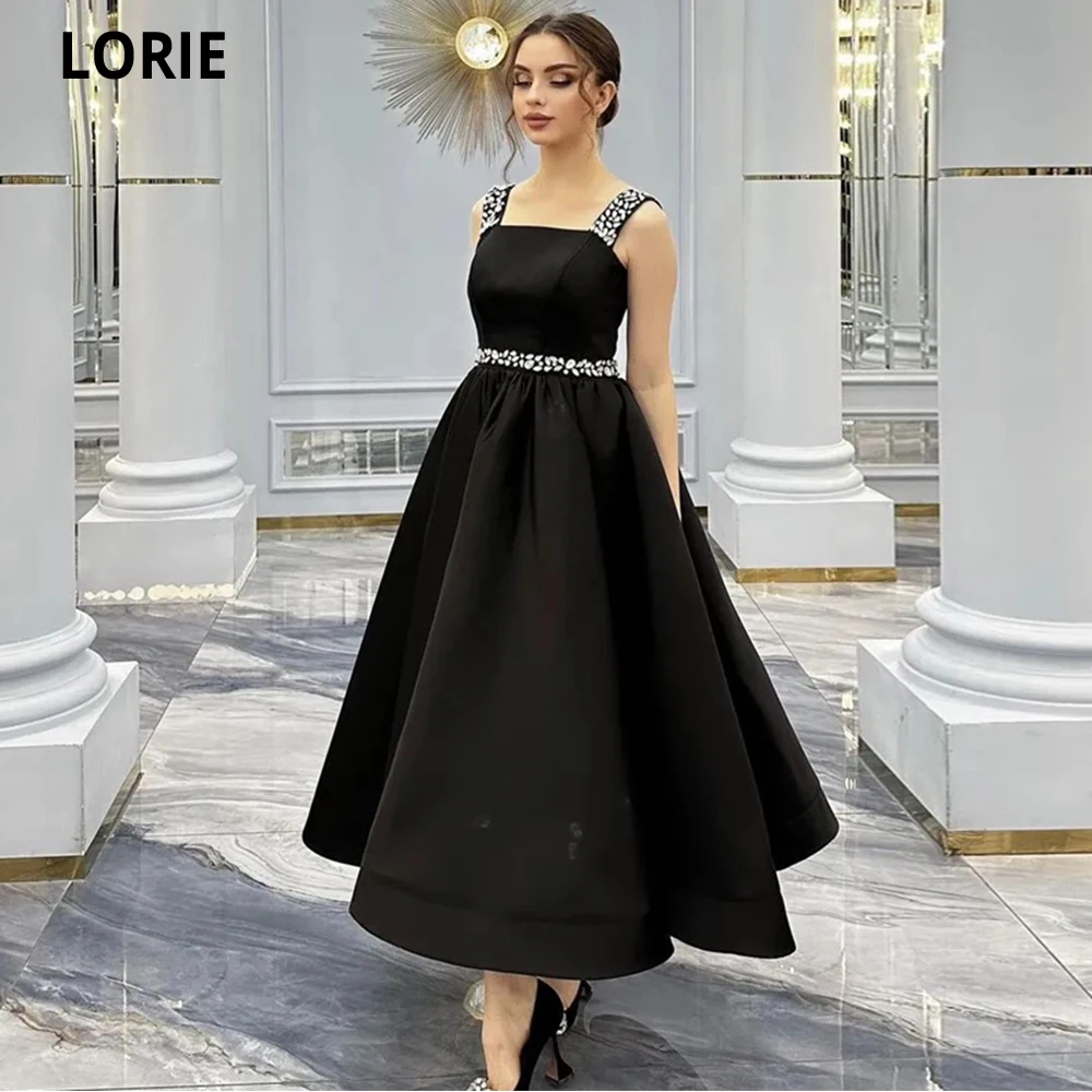 

LORIE Vintage Black A-line Vestidos Elegantes Para Mujer Evening Dresses Tulle Straps Sparky Crystals Beadings Robes De Soirée