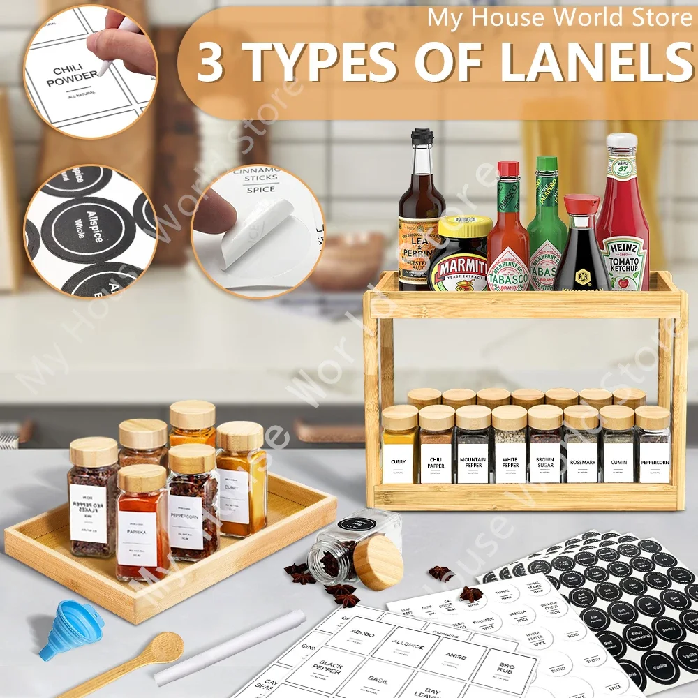 Glass Spice Jars with Bamboo Lid Spice Seasoning Containers  Pot Salt Pepper Shakers Spice Organizer Kitchen  Jar Set