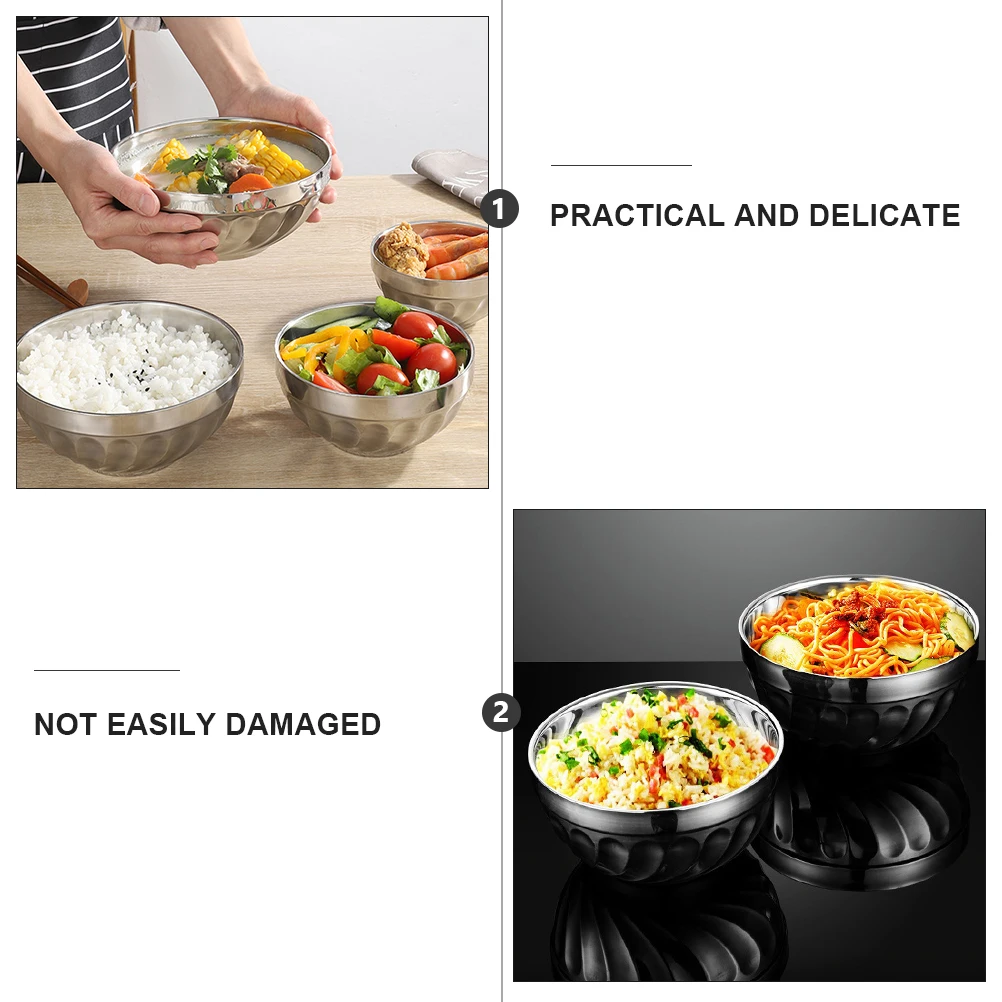 

3pcs Stainless Steel Insulated Bowls Double Layer Heat Insulation Food Holder For Soup Rice Salad Meal Storage Non Slip Kitchen