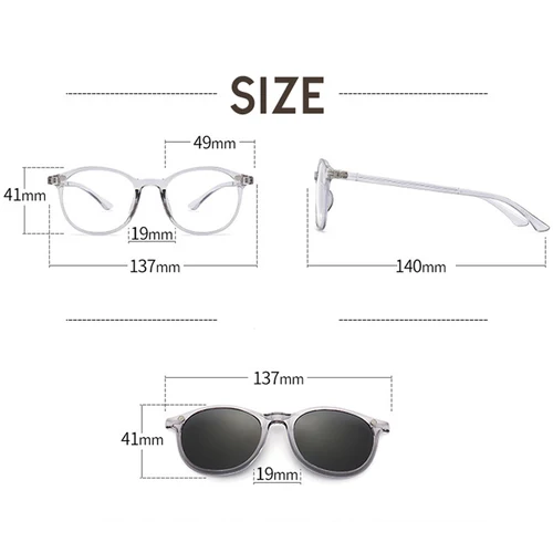 Imagen 2 del producto VCKA, montura transparente, gafas de sol para miopía para mujer, 6 en 1, gafas con Clip magnético polarizado a la moda, gafas graduadas-0,5 ~-10