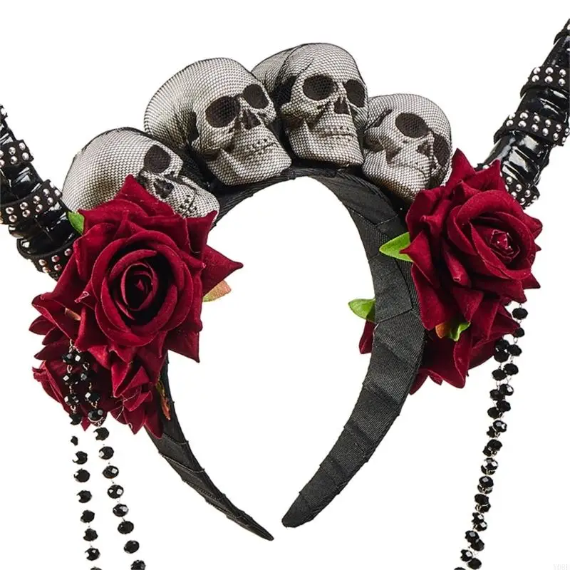 Stilvolle Punk-Stil Schädel Floral Antilope Horn Kopfschmuck Unisex Mode Haarband für Partys Konzerte Y08E – Detail 8