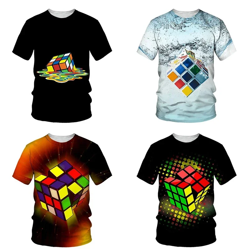 Camiseta con estampado 3D de cubo de Rubik para niños, camisetas de verano para niños, camiseta de manga corta para niños y niñas, camisetas de cubo mágico, ropa 2023