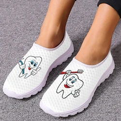 INSTANTARTS Cute Cartoon Tooth Pattern Women Slip On Sneakers Dentist Mesh Ladies Shoes Light Casual Summer Beach Water Loafers