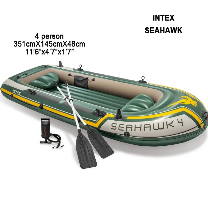 

Надувная рыбацкая лодка INTEX SEAHAWK 68351 с ПВХ-камерами, полный комплект аксессуаров, на 4 человек, с мотором, веслом, полный комплект, опционально с батареей.