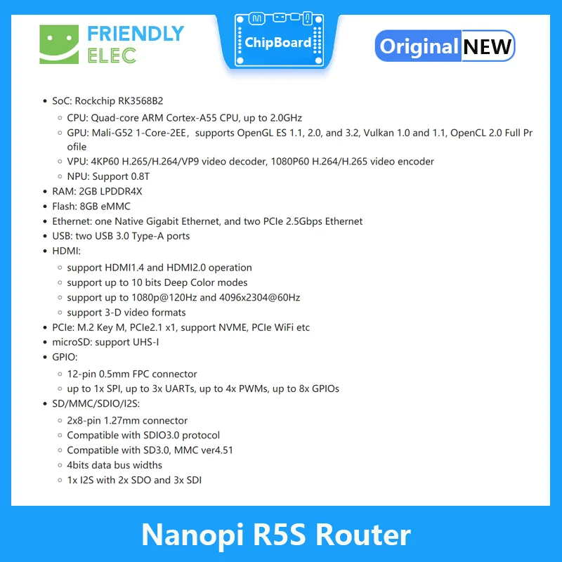 Nanopi R5S Router RK3568 Placa de desarrollo OpenWRT A55 HDMI2.0 2,5G puerto de red Gigabit