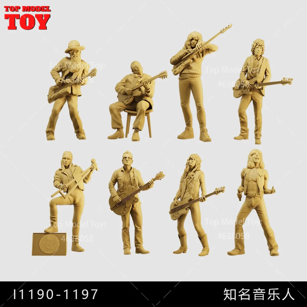 In Stock Unpainted Miniatures 1/64 1/43 Guitar Bassist Singer 3D Print Male Scene Figure Dolls Model For Cars Vehicles Toys