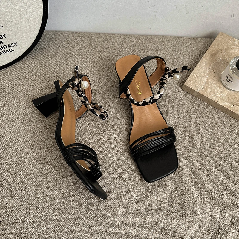 Summer New Fashion Square Head Women Sandals Elegant Thin High Heels Back Empty Toe Sandals Shoes for Women Zapatos De Mujer