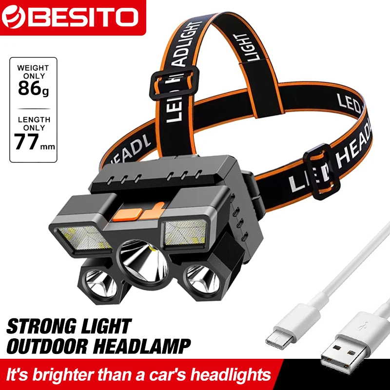 Led Five Head Headlight Strong Light Super Bright Rechargeable Fishing Lamp Long Range Head Mounted Mine Lamp Flashlight