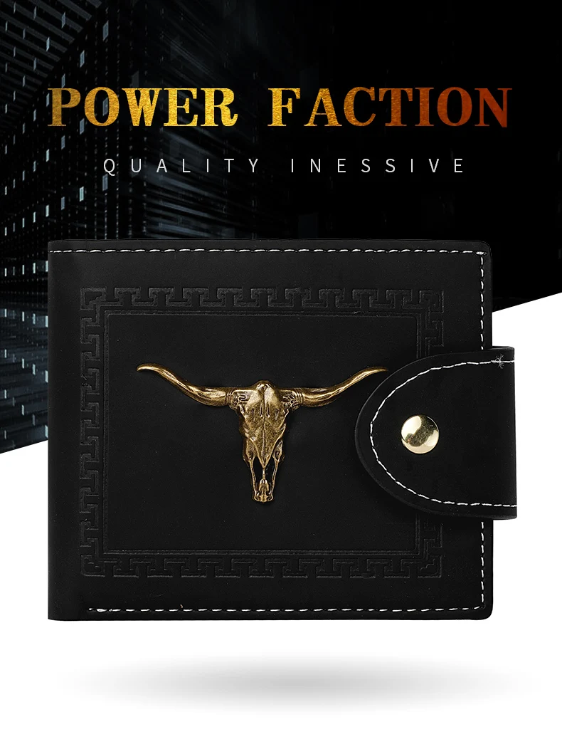 Neue Herren-Geldbörse, kurz, multifunktional, mit mehreren Kartenfächern, Metall-Bull-Label, Luxus-Geldbörse, Reißverschluss, Designer, kleine, schlanke Geldbörse – Detail 2