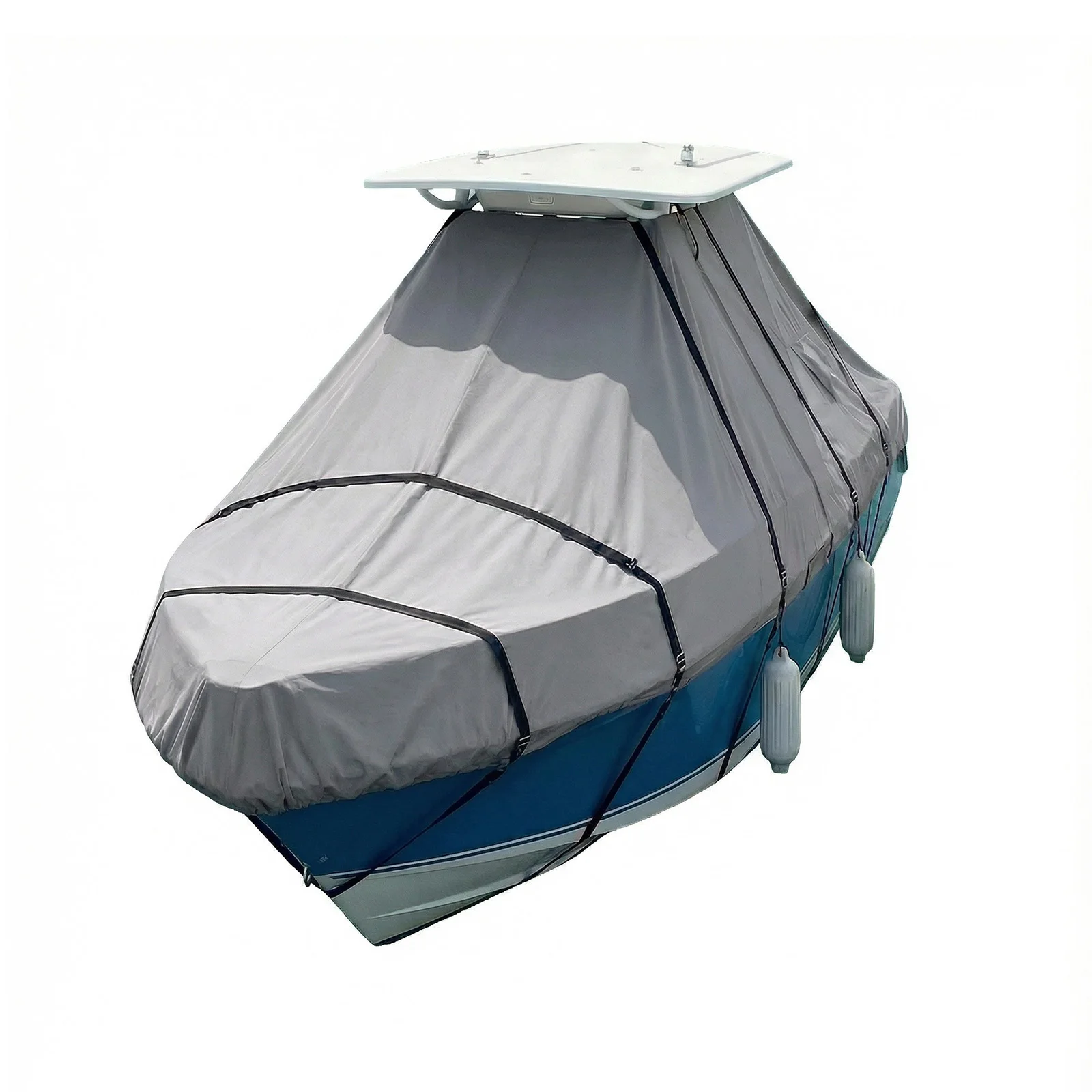 

1200D Hard Top Yacht Boats Storage Covers with Motor Covering & Adjustable Buckle with 18 Tie Down Strap For Protecting Roof