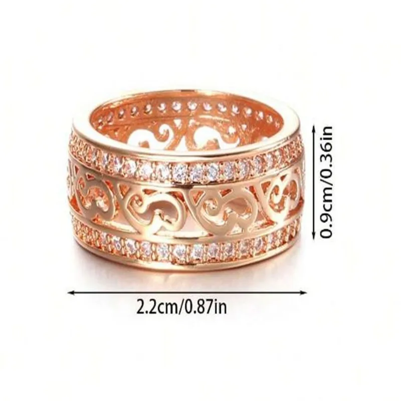 New Natural Zircon Ring for Women Double-row Micro-wax Inlay  Hollow Rose Gold Casual and Trendy Daily Wedding Party Wear