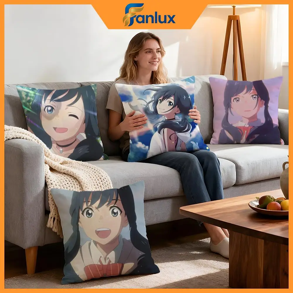 Anime Weathering with You Cushion Cover 4Pcs Decorative Covers Soft Cushion Case for Sofa Couch Decor 40x40 45x45 Pillowcases